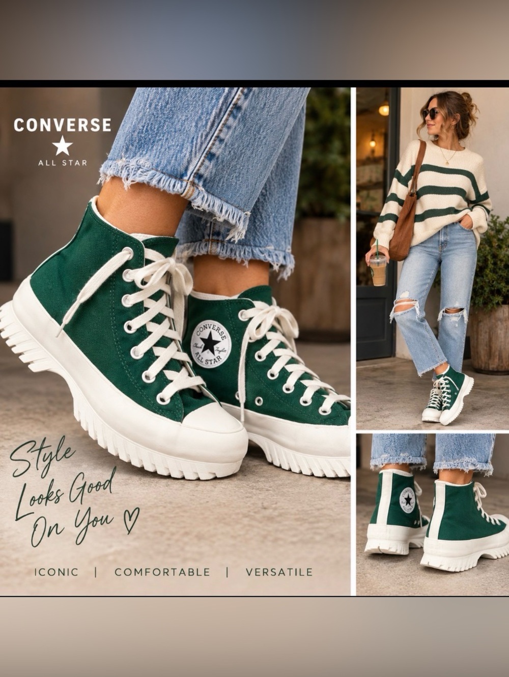 Converse Lug 2 Platform High-Top Sneakers in Dark Green